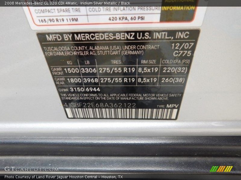 Iridium Silver Metallic / Black 2008 Mercedes-Benz GL 320 CDI 4Matic