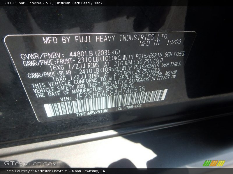 Obsidian Black Pearl / Black 2010 Subaru Forester 2.5 X