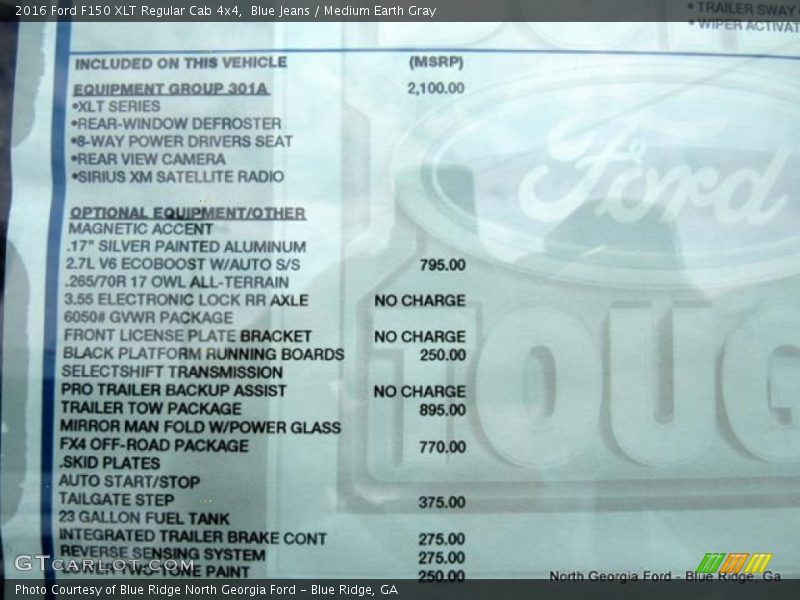 Blue Jeans / Medium Earth Gray 2016 Ford F150 XLT Regular Cab 4x4