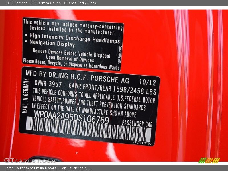 Guards Red / Black 2013 Porsche 911 Carrera Coupe