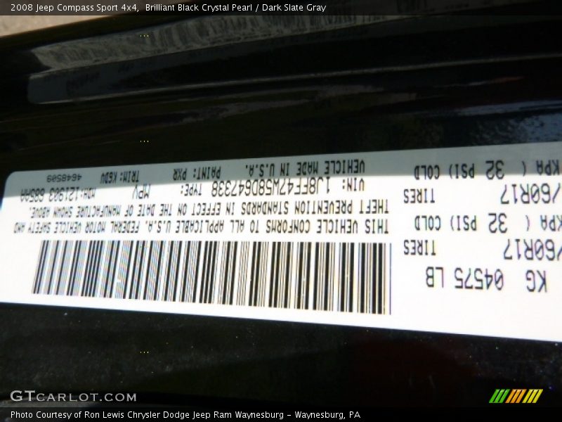 Brilliant Black Crystal Pearl / Dark Slate Gray 2008 Jeep Compass Sport 4x4
