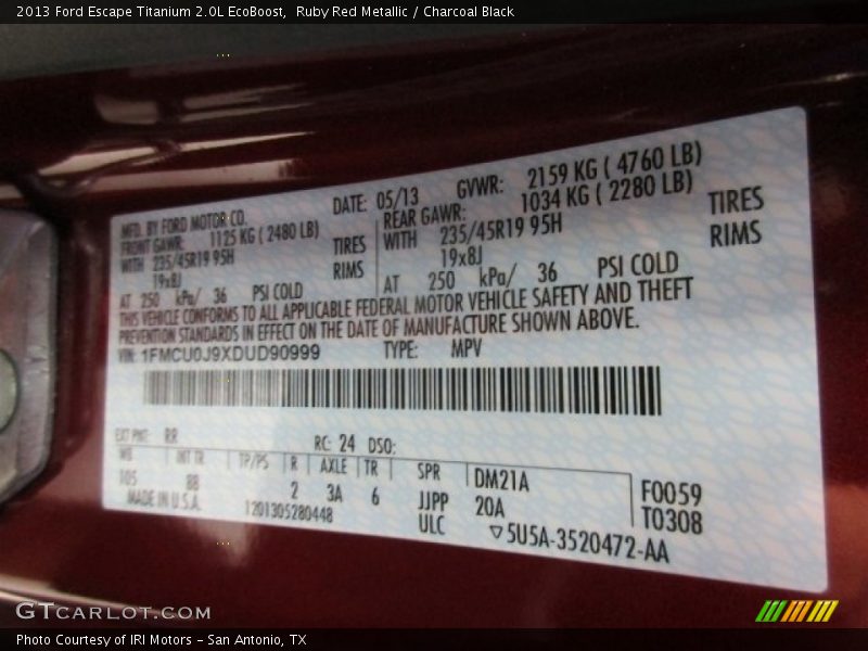 Ruby Red Metallic / Charcoal Black 2013 Ford Escape Titanium 2.0L EcoBoost