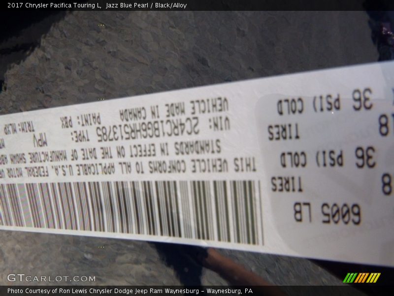 2017 Pacifica Touring L Jazz Blue Pearl Color Code PBX