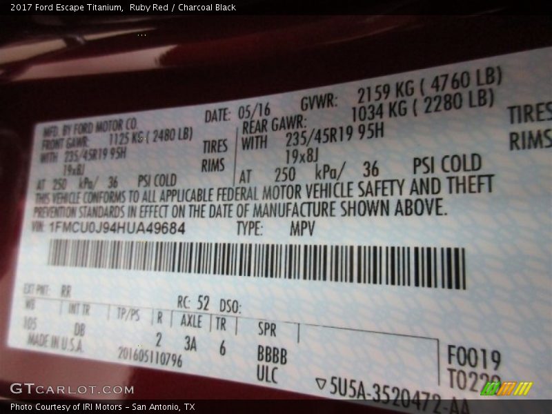 Ruby Red / Charcoal Black 2017 Ford Escape Titanium