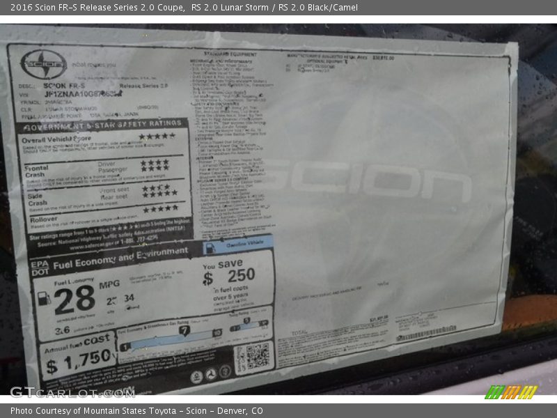  2016 FR-S Release Series 2.0 Coupe Window Sticker