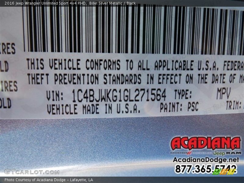 Billet Silver Metallic / Black 2016 Jeep Wrangler Unlimited Sport 4x4 RHD