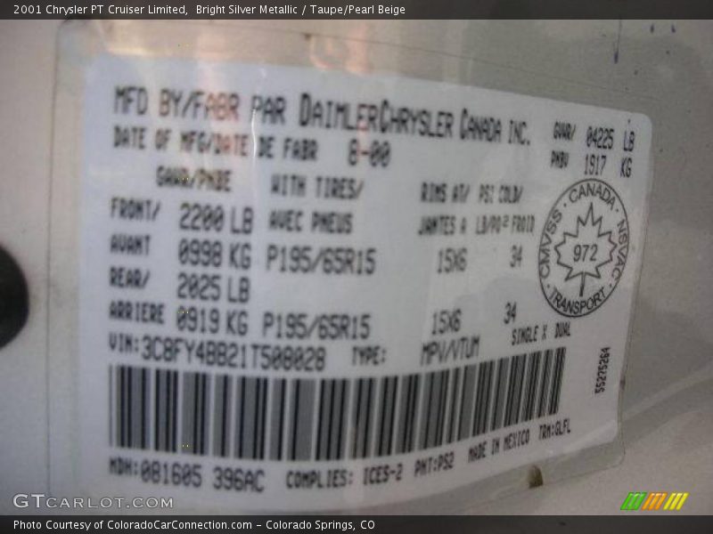 Bright Silver Metallic / Taupe/Pearl Beige 2001 Chrysler PT Cruiser Limited