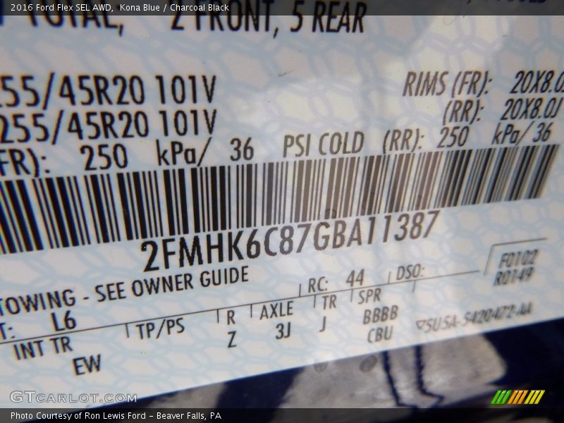 2016 Flex SEL AWD Kona Blue Color Code L6