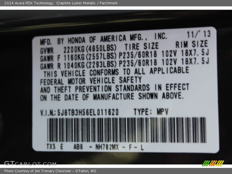Graphite Luster Metallic / Parchment 2014 Acura RDX Technology