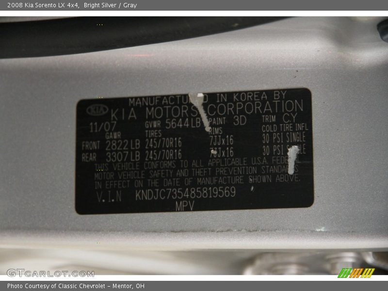 Bright Silver / Gray 2008 Kia Sorento LX 4x4