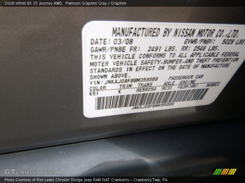 Platinum Graphite Gray / Graphite 2008 Infiniti EX 35 Journey AWD