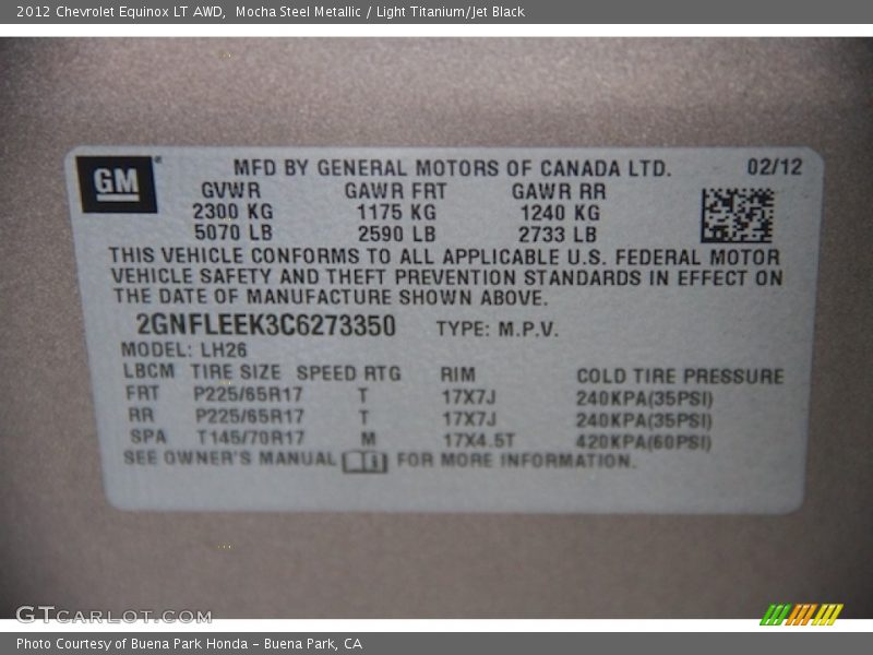 Mocha Steel Metallic / Light Titanium/Jet Black 2012 Chevrolet Equinox LT AWD
