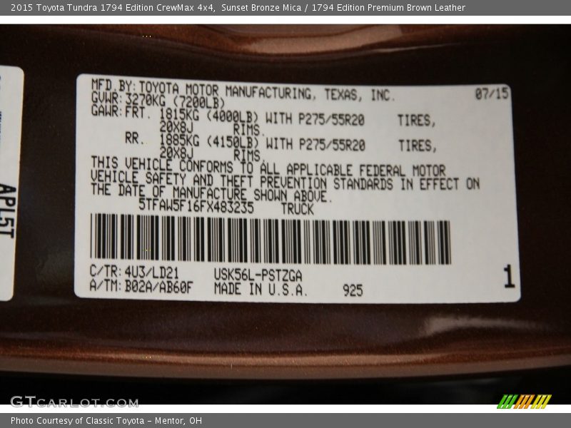 Sunset Bronze Mica / 1794 Edition Premium Brown Leather 2015 Toyota Tundra 1794 Edition CrewMax 4x4