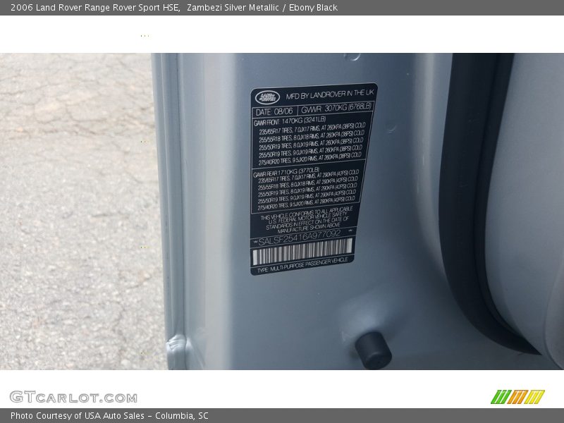 Zambezi Silver Metallic / Ebony Black 2006 Land Rover Range Rover Sport HSE