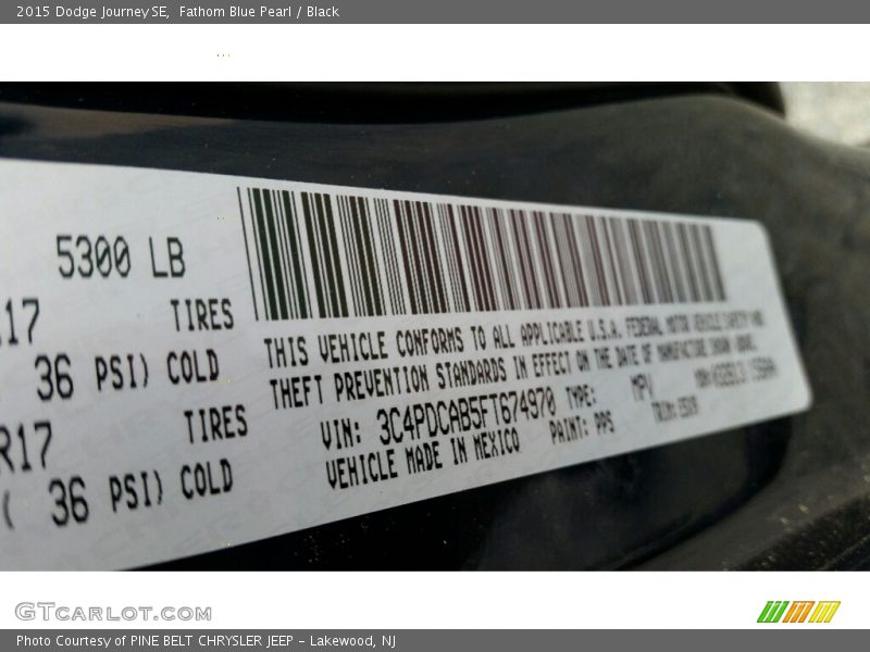 Fathom Blue Pearl / Black 2015 Dodge Journey SE