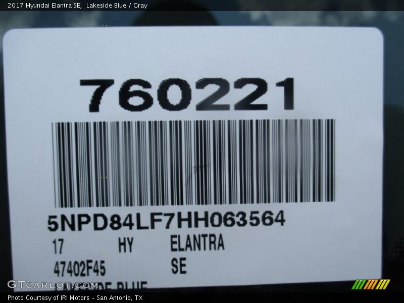 Lakeside Blue / Gray 2017 Hyundai Elantra SE