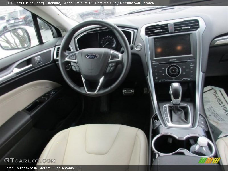 White Platinum Tri-Coat Metallic / Medium Soft Ceramic 2016 Ford Fusion Energi Titanium