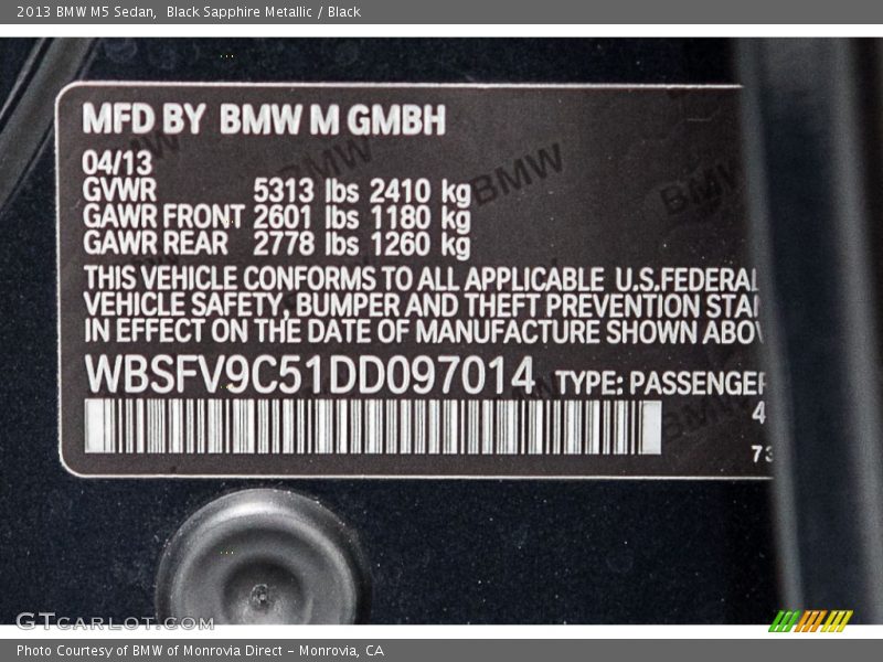 Black Sapphire Metallic / Black 2013 BMW M5 Sedan