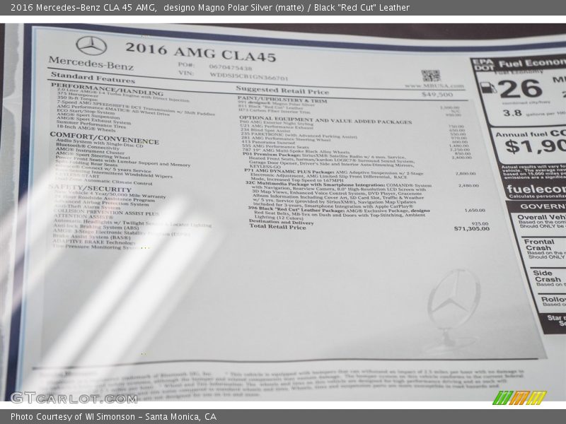  2016 CLA 45 AMG Window Sticker
