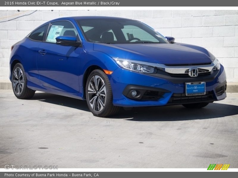 Aegean Blue Metallic / Black/Gray 2016 Honda Civic EX-T Coupe