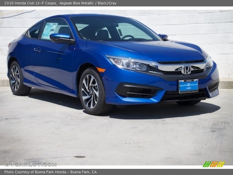 Aegean Blue Metallic / Black/Gray 2016 Honda Civic LX-P Coupe