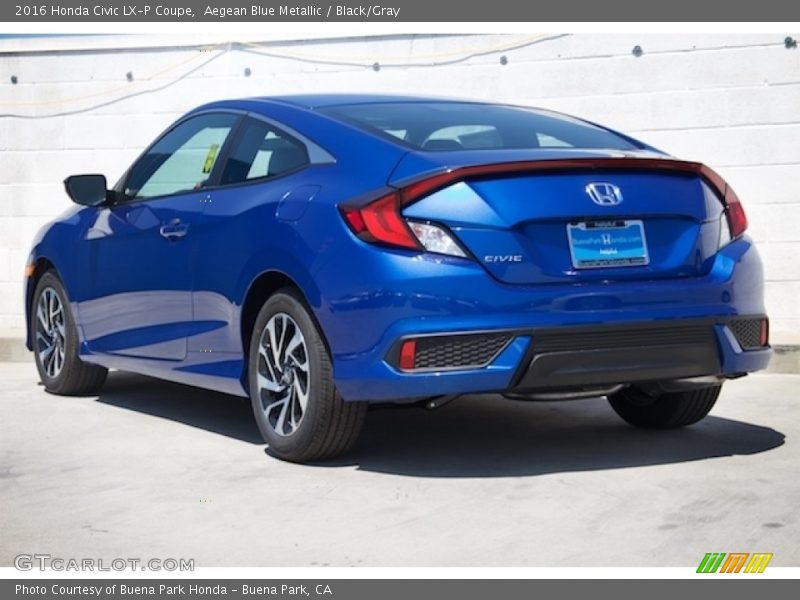 Aegean Blue Metallic / Black/Gray 2016 Honda Civic LX-P Coupe