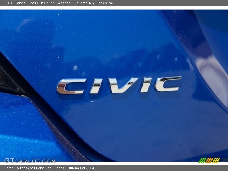 Aegean Blue Metallic / Black/Gray 2016 Honda Civic LX-P Coupe
