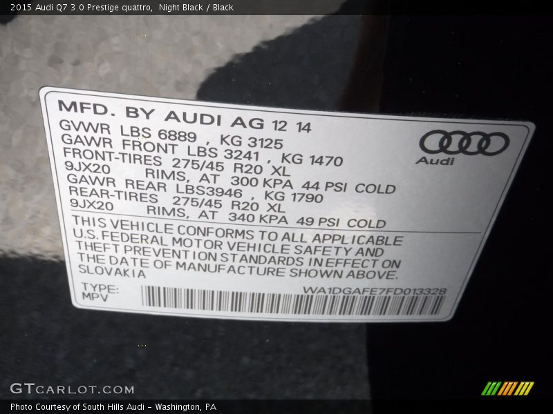 Night Black / Black 2015 Audi Q7 3.0 Prestige quattro