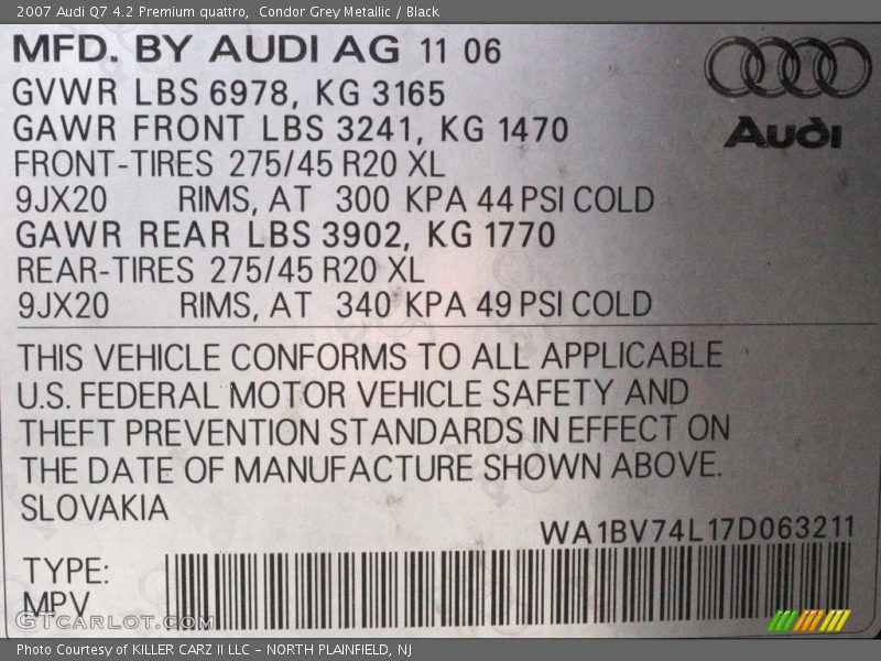 Condor Grey Metallic / Black 2007 Audi Q7 4.2 Premium quattro