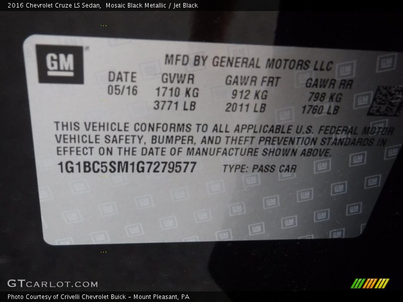Mosaic Black Metallic / Jet Black 2016 Chevrolet Cruze LS Sedan