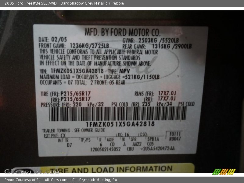 Dark Shadow Grey Metallic / Pebble 2005 Ford Freestyle SEL AWD