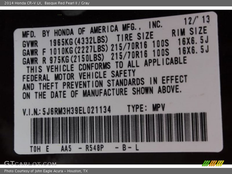 Basque Red Pearl II / Gray 2014 Honda CR-V LX