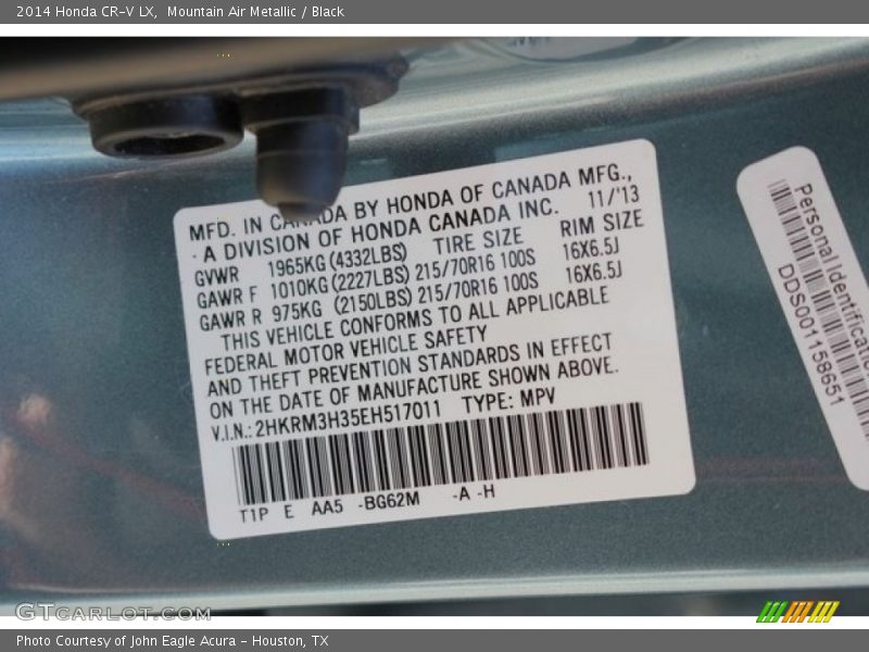 Mountain Air Metallic / Black 2014 Honda CR-V LX