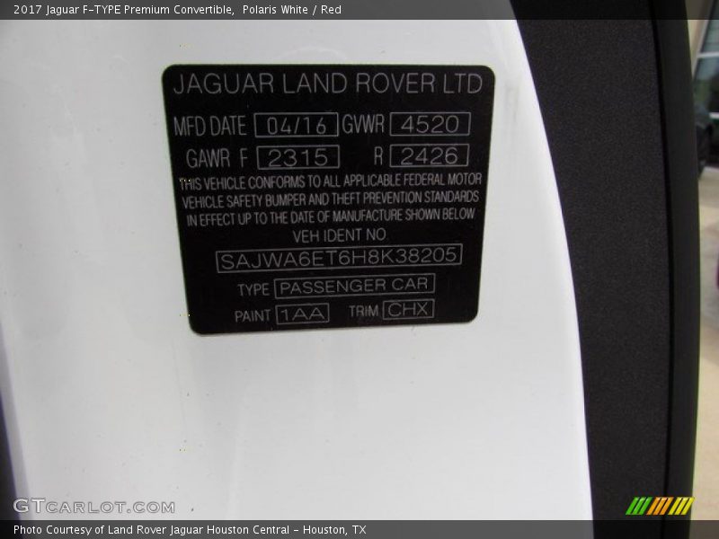 Polaris White / Red 2017 Jaguar F-TYPE Premium Convertible