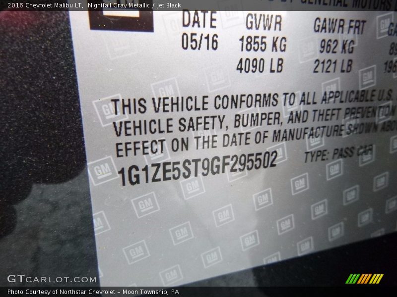 Nightfall Gray Metallic / Jet Black 2016 Chevrolet Malibu LT