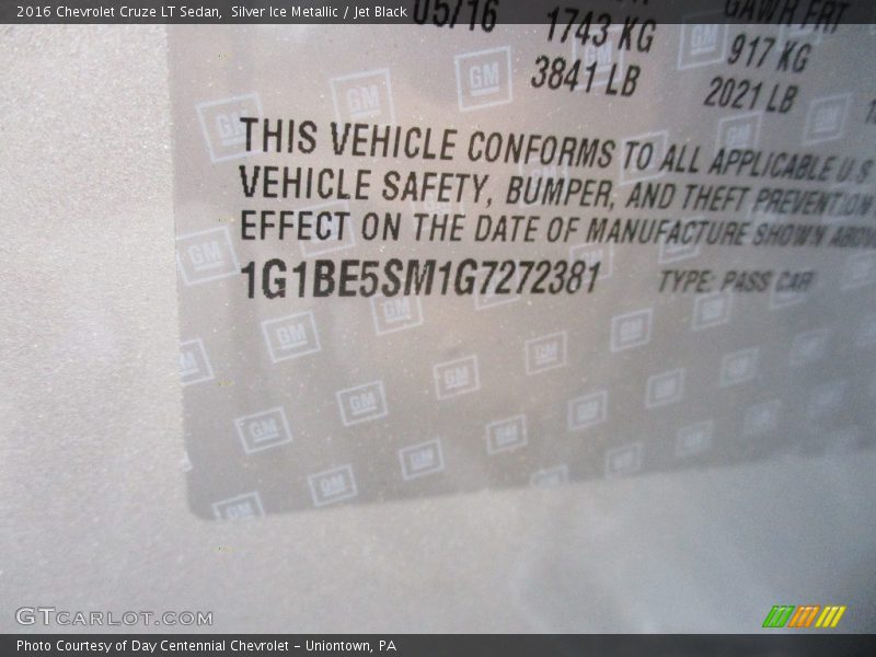 Silver Ice Metallic / Jet Black 2016 Chevrolet Cruze LT Sedan