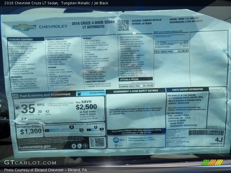 Tungsten Metallic / Jet Black 2016 Chevrolet Cruze LT Sedan