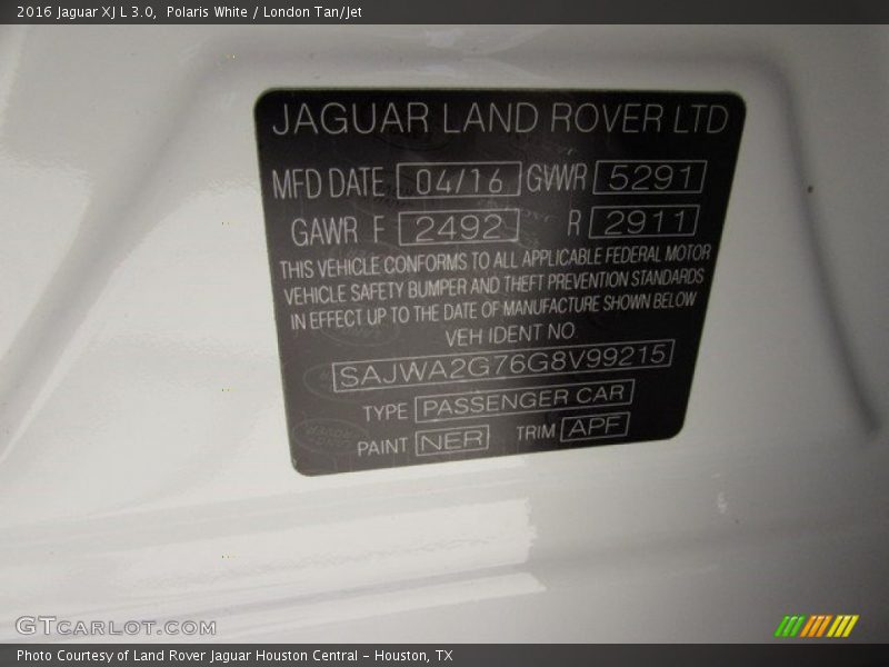 Polaris White / London Tan/Jet 2016 Jaguar XJ L 3.0