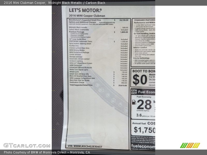 Midnight Black Metallic / Carbon Black 2016 Mini Clubman Cooper