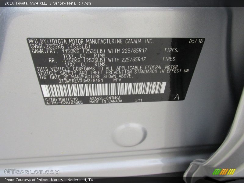 Silver Sky Metallic / Ash 2016 Toyota RAV4 XLE