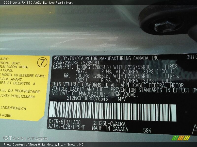 Bamboo Pearl / Ivory 2008 Lexus RX 350 AWD