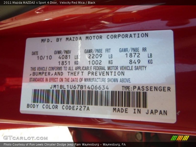 Velocity Red Mica / Black 2011 Mazda MAZDA3 s Sport 4 Door
