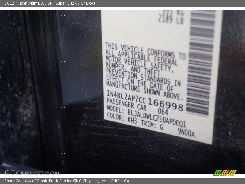 Super Black / Charcoal 2012 Nissan Altima 3.5 SR