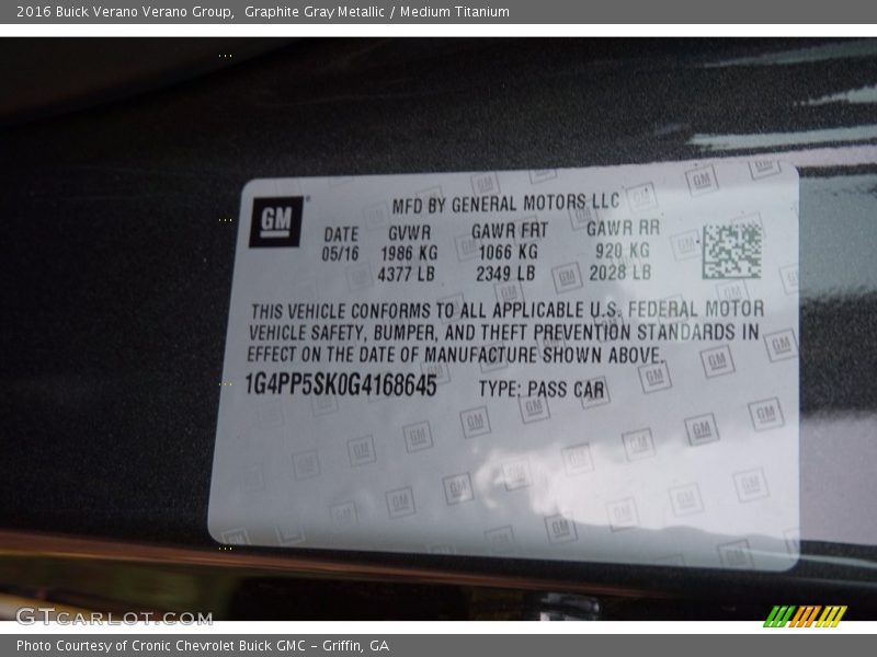 Graphite Gray Metallic / Medium Titanium 2016 Buick Verano Verano Group
