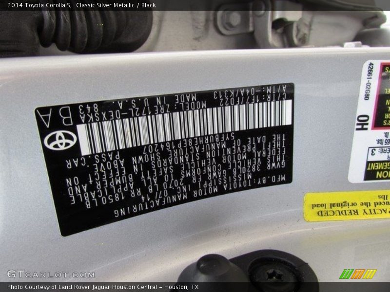 Classic Silver Metallic / Black 2014 Toyota Corolla S