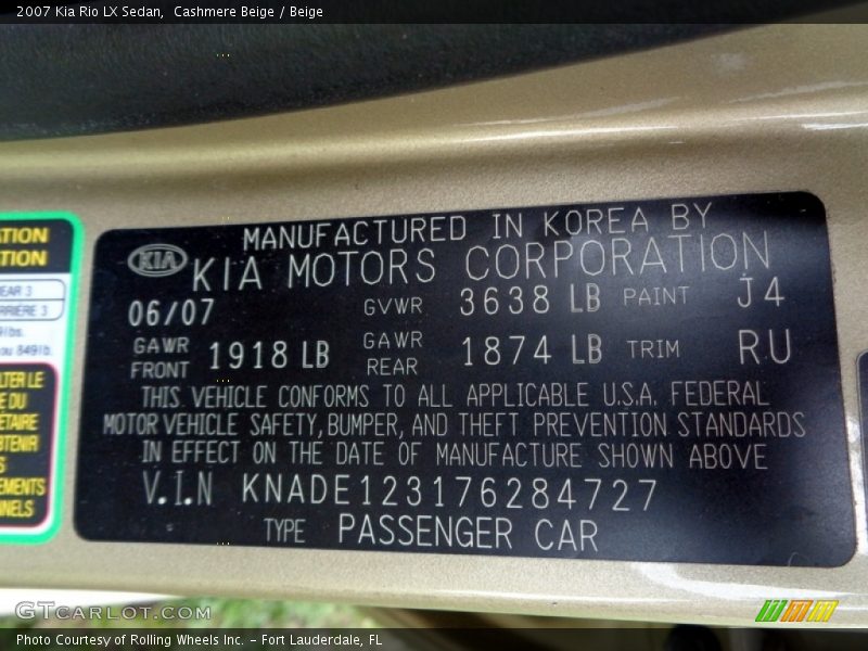 Cashmere Beige / Beige 2007 Kia Rio LX Sedan