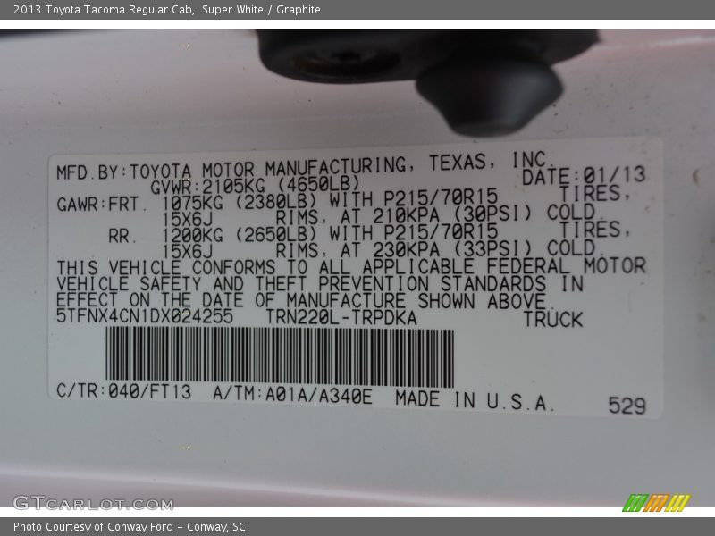Super White / Graphite 2013 Toyota Tacoma Regular Cab