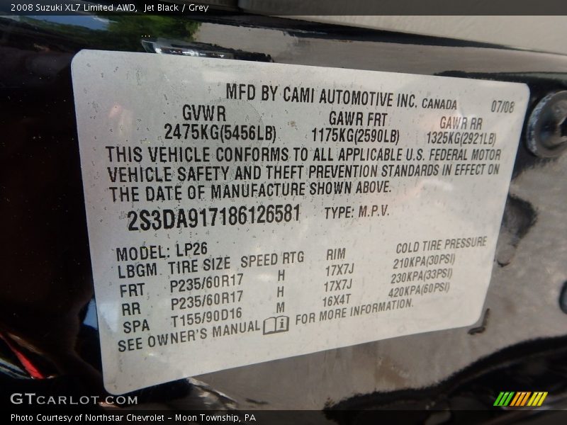Jet Black / Grey 2008 Suzuki XL7 Limited AWD