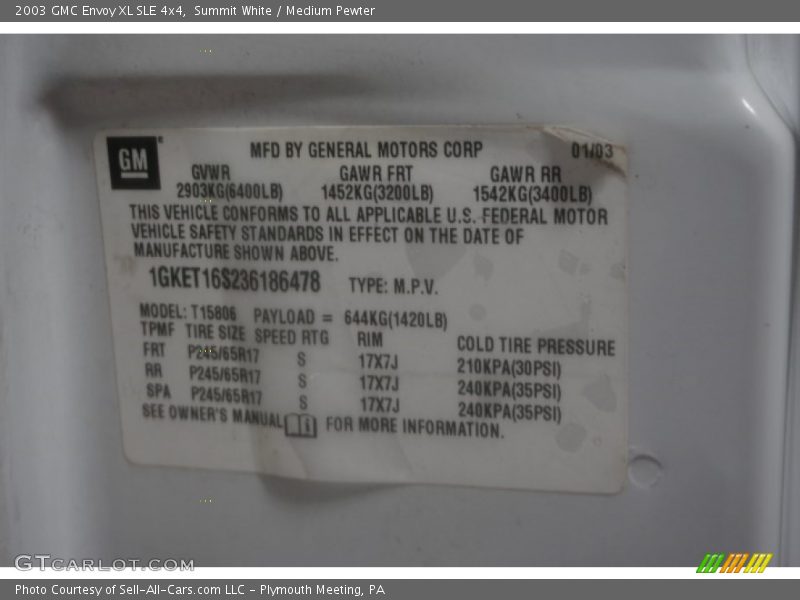 Summit White / Medium Pewter 2003 GMC Envoy XL SLE 4x4