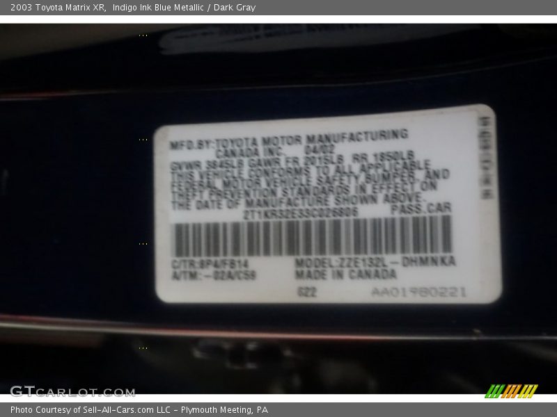 Indigo Ink Blue Metallic / Dark Gray 2003 Toyota Matrix XR